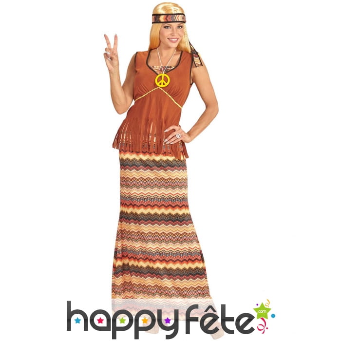 Robe longue hippie avec haut marron et franges