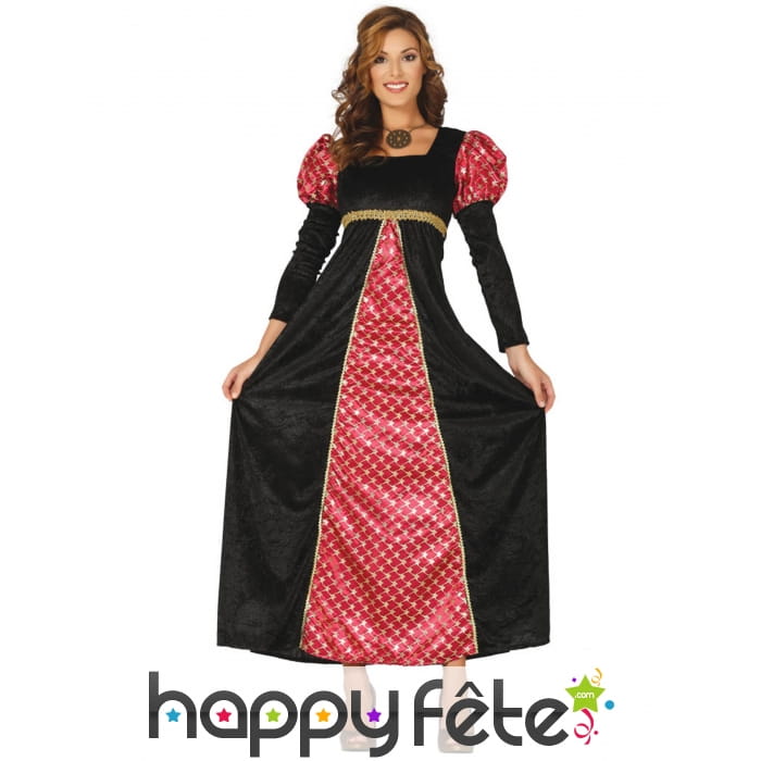 Robe longue médiévale rouge et noire pour femme
