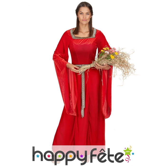 Robe longue rouge style médiéval pour adulte