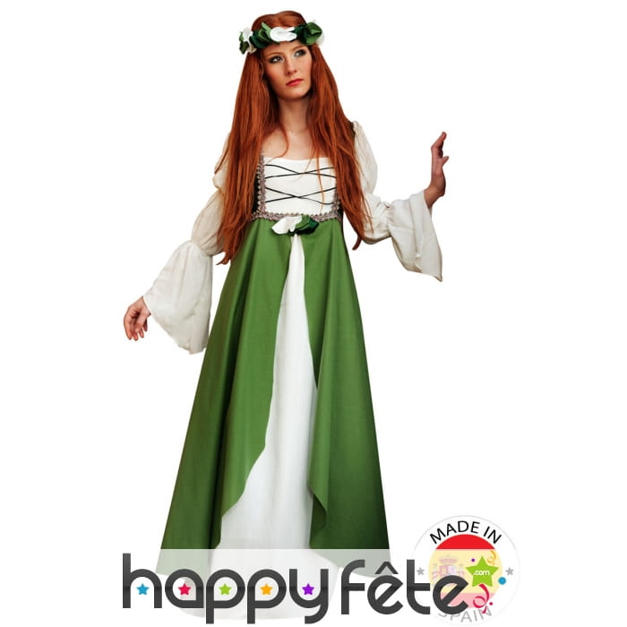Robe Médiévale blanche et verte avec corset
