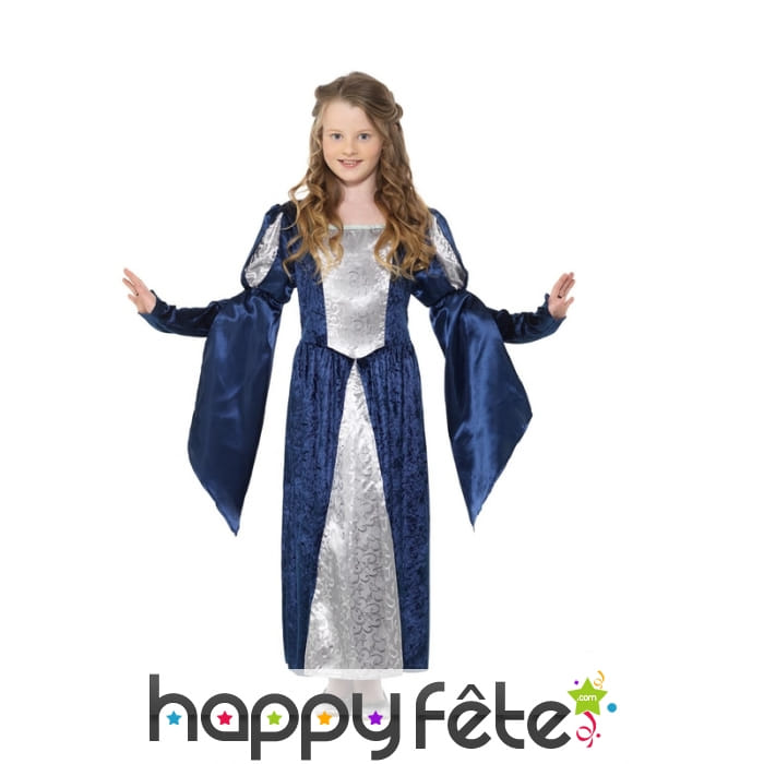 Robe médiévale bleue avec arabesques pour enfant