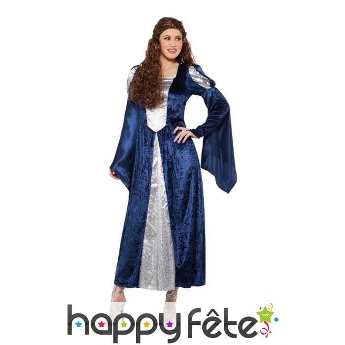 Robe médiévale bleue et blanche pour femme