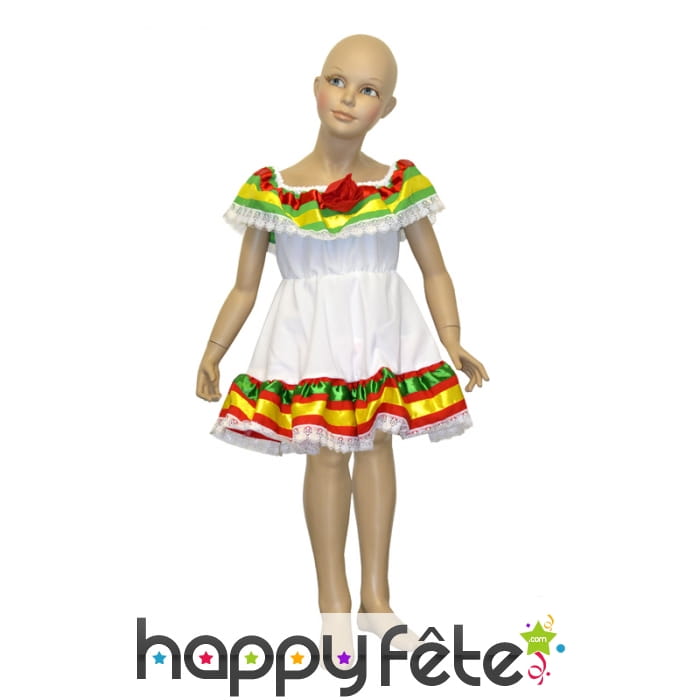 Robe mexicaine blanche et colorée pour enfant