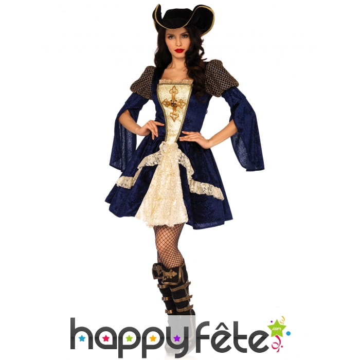 Robe mousquetaire bleue pour femme