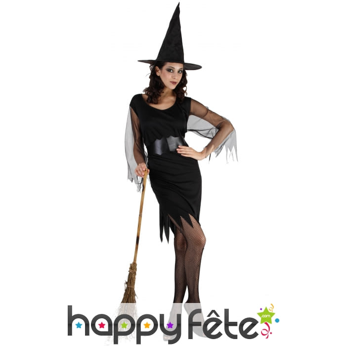 Robe mi-courte noire unie de sorcière