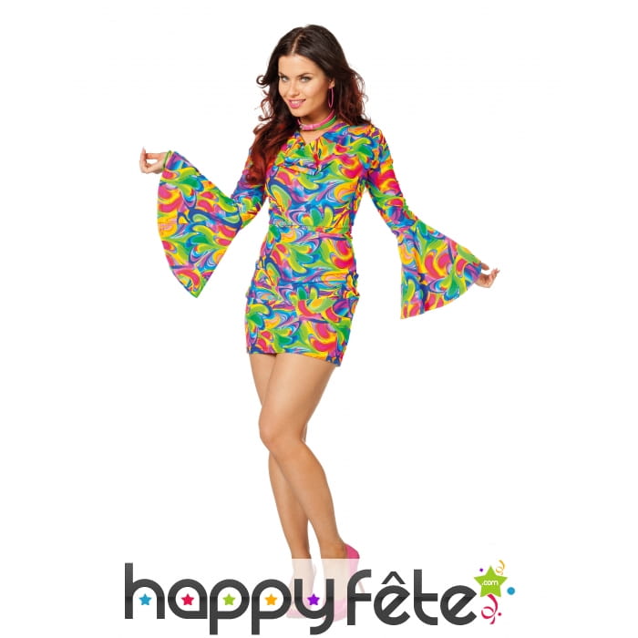 Robe marbré multicolore disco pour femme