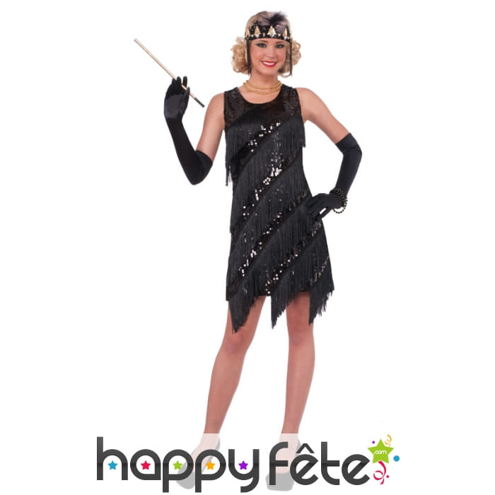 Robe noire à sequin et franges, Charleston