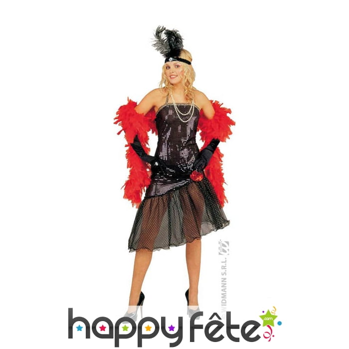 Robe noire charleston brillante, bas transparent