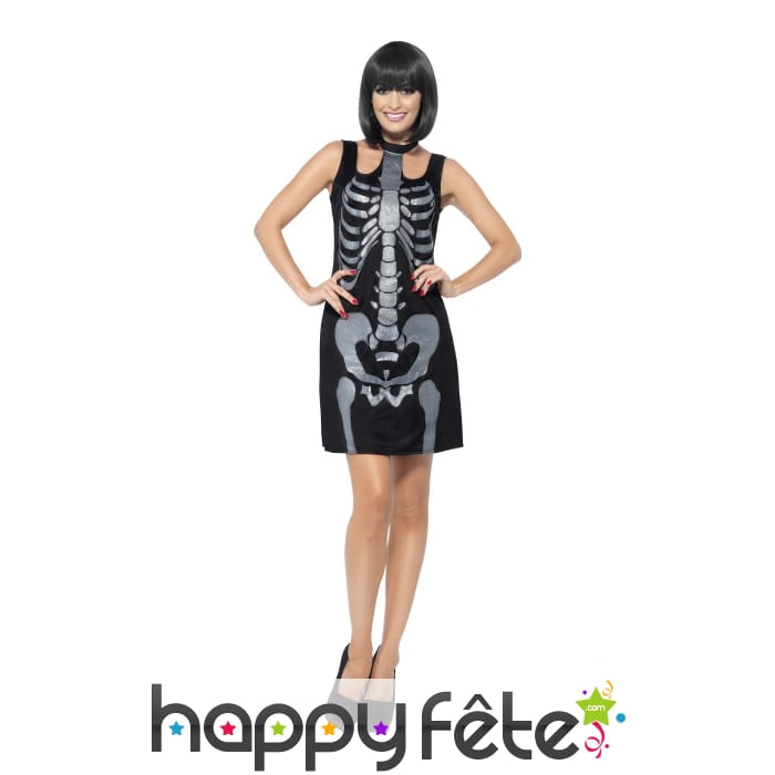 Robe noire courte imprimé squelette