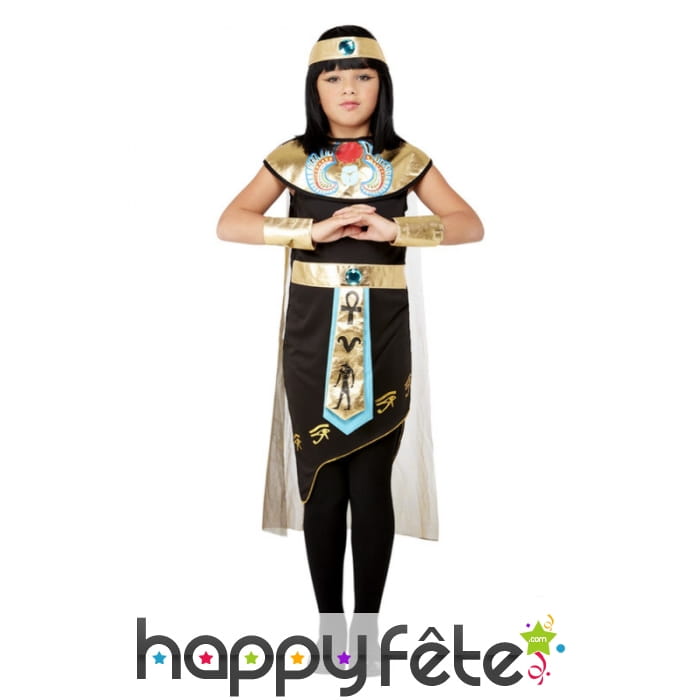 Robe noire de Cléopâtre pour enfant avec bandeau