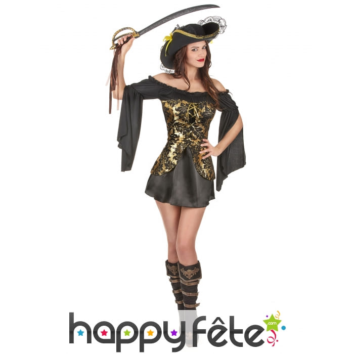 Robe noire de pirate corset doré