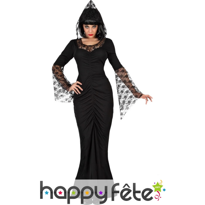 Robe noire de sorcière manches en dentelle