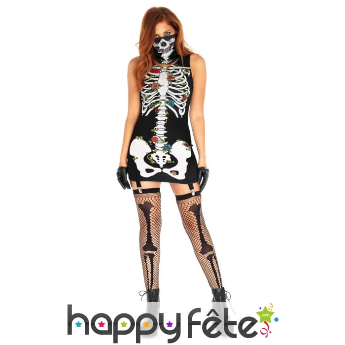 Robe noire dia de los muertos et porte jarretelles