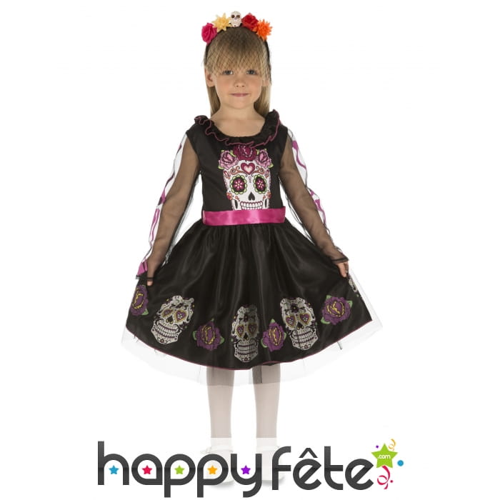 Robe noire Dia de los muertos pour enfant