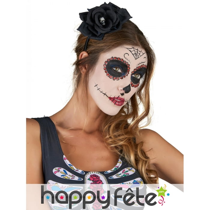 Rose noire Dia De Los Muertos sur serre tete