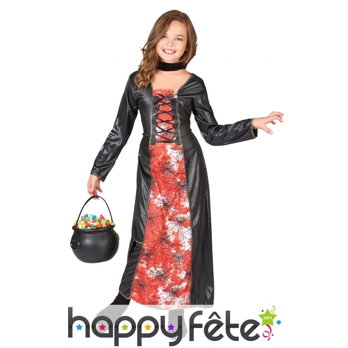 Robe noire et orange imprimé araignées pour enfant