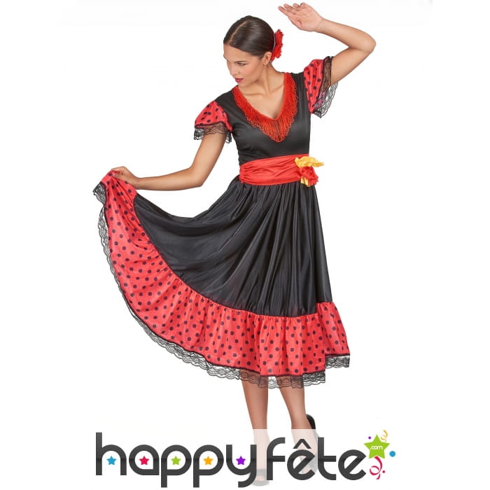 Robe noire et rouge à pois danseuse de flamenco
