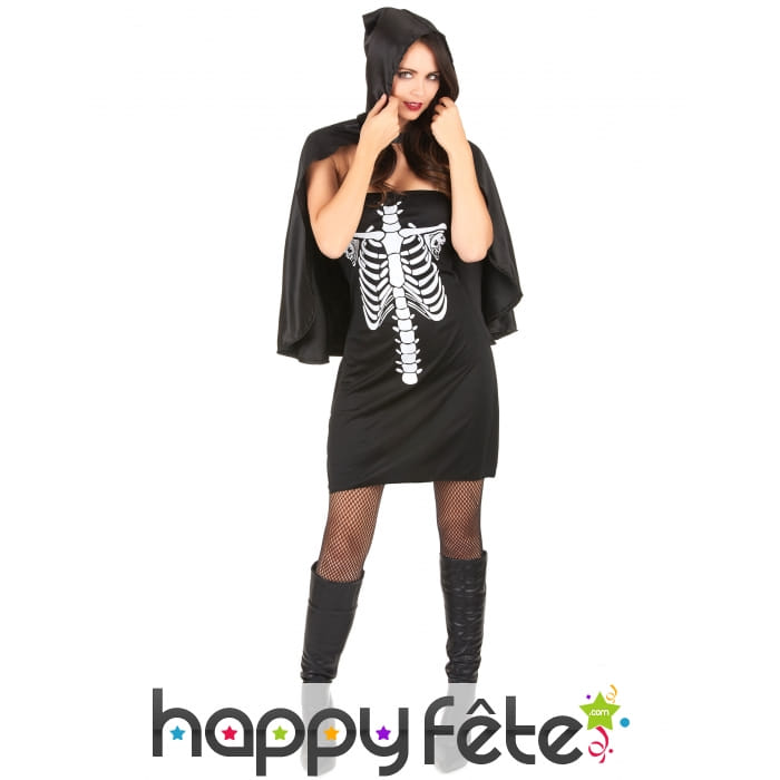 Robe noire imprimé thorax de squelette