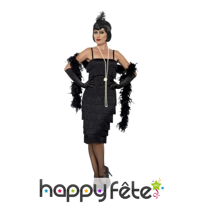 Robe noire longue charleston à franges