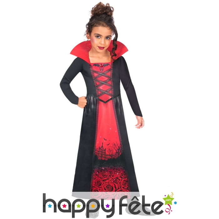 Robe noire rouge de vampire fille, tissu recyclé