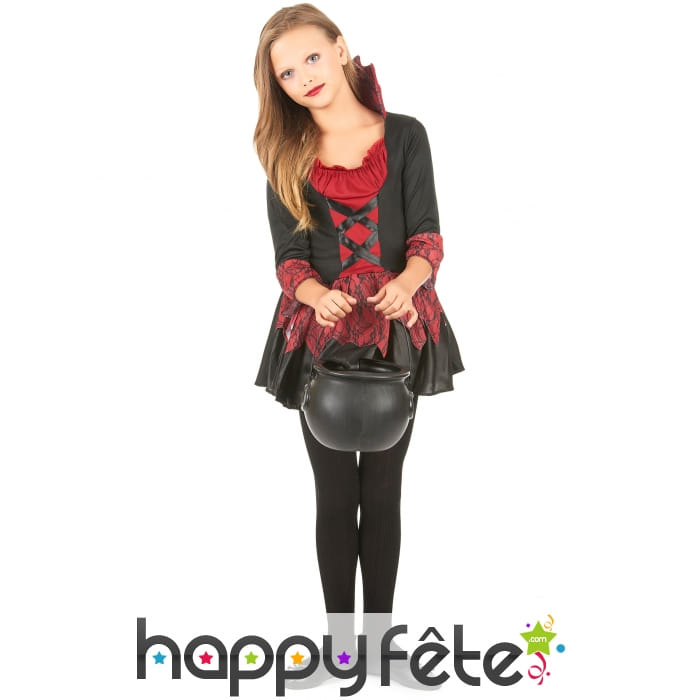 Robe noire rouge de vampiresse pour enfant