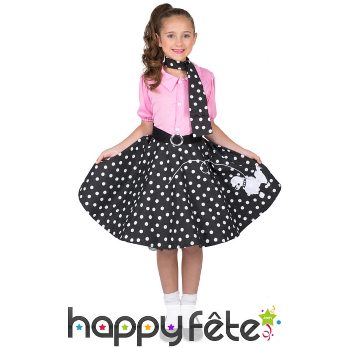 Robe rock and roll noire à pois pour enfant