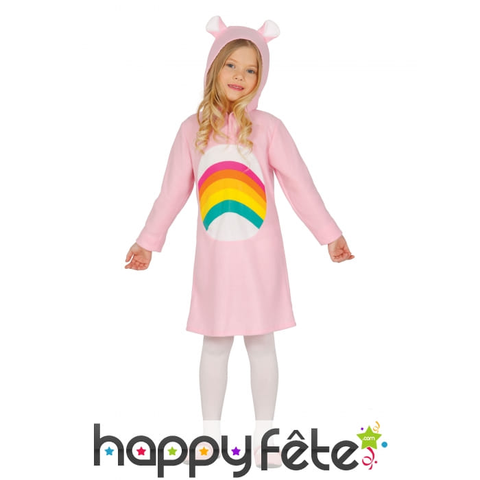 Robe rose avec capuche motif arc-en-ciel
