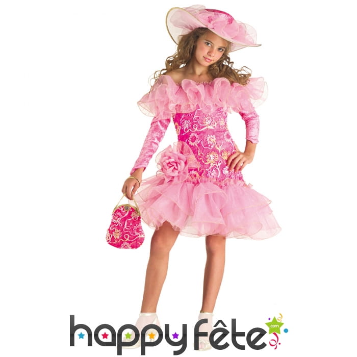 Robe rose avec tulles et volants pour fillette
