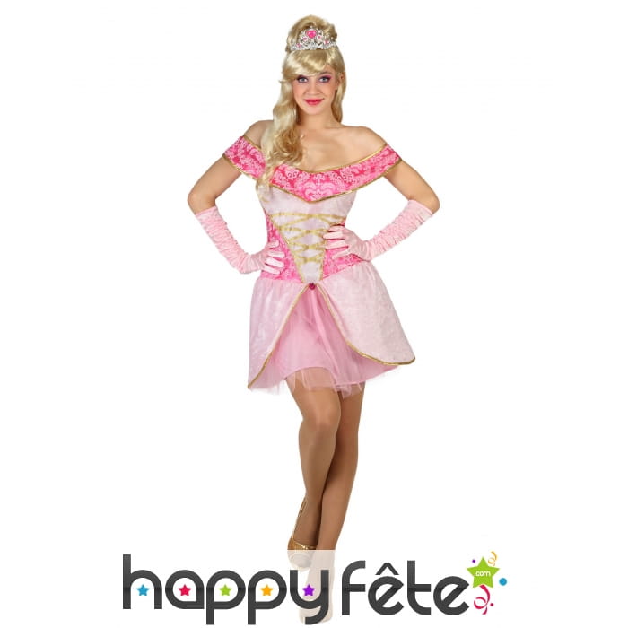 Robe rose courte de princesse pour femme