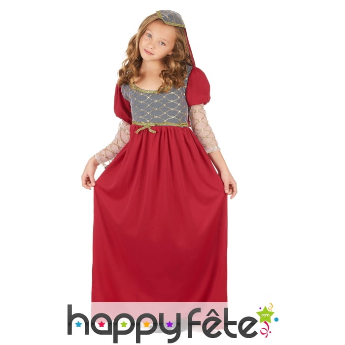 Robe rouge de princesse médiévale pour enfant
