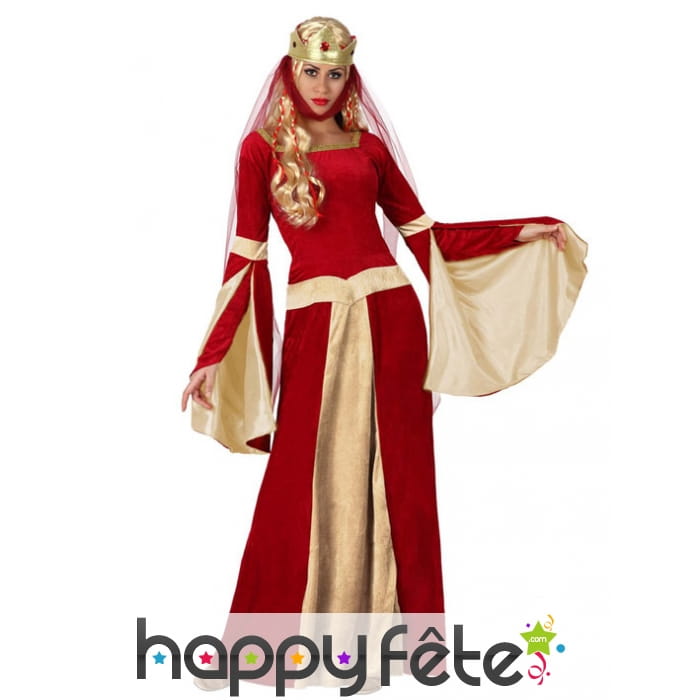 Robe rouge de reine médiévale pour femme