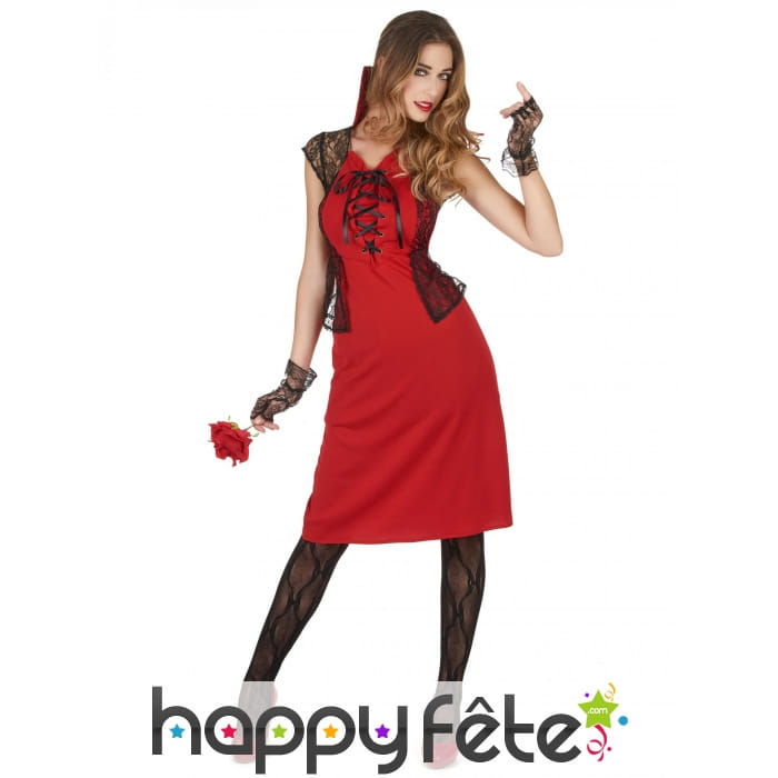 Robe rouge de Vampire avec col et dentelle