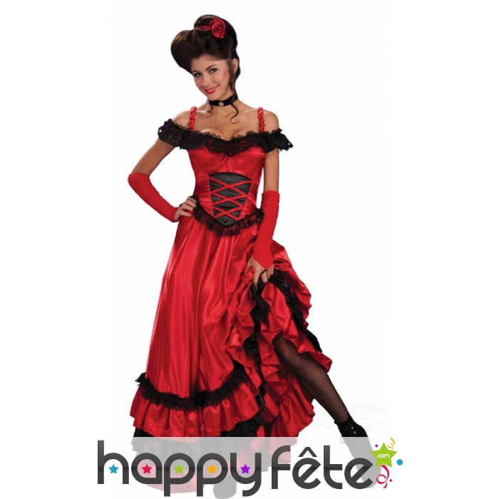 Robe rouge et noire de saloon à volants