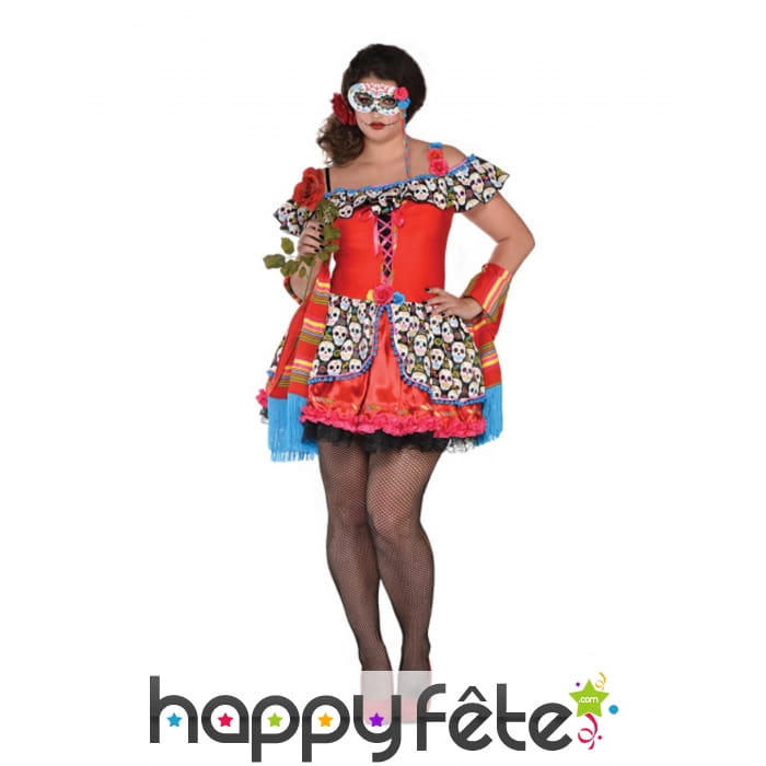 Robe rouge sexy dia de los muertos grande taille