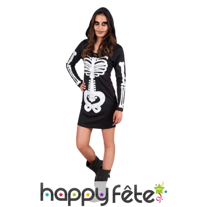 Robe squelette à capuche pour ado