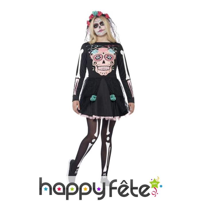 Robe Skull jour des morts pour adolescente