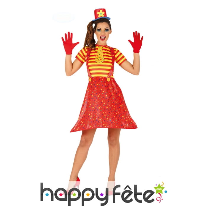 Robe salopette large de clown rouge pour femme
