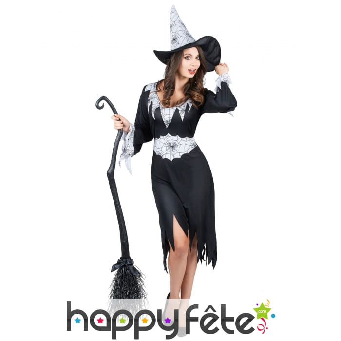 Robe sorcière noire imprimé toiles fond blanc