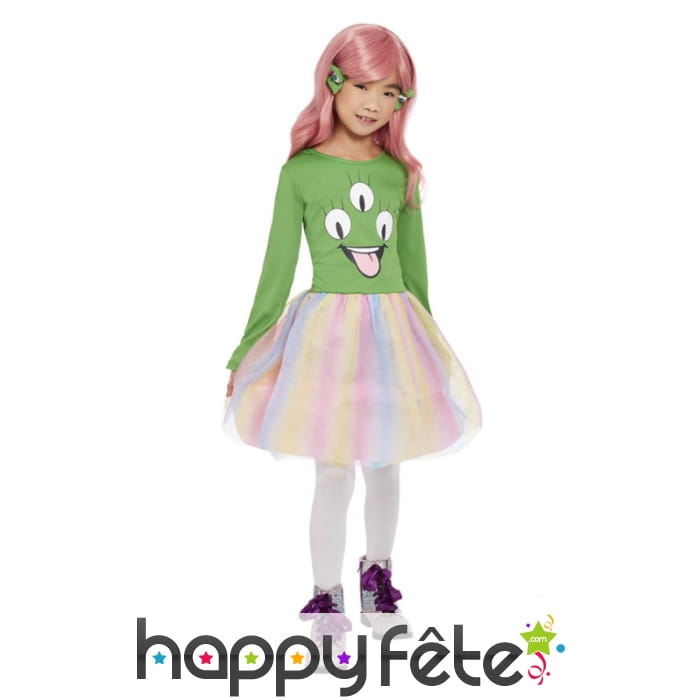 Robe tutu arc-en-ciel d'alien vert pour fille