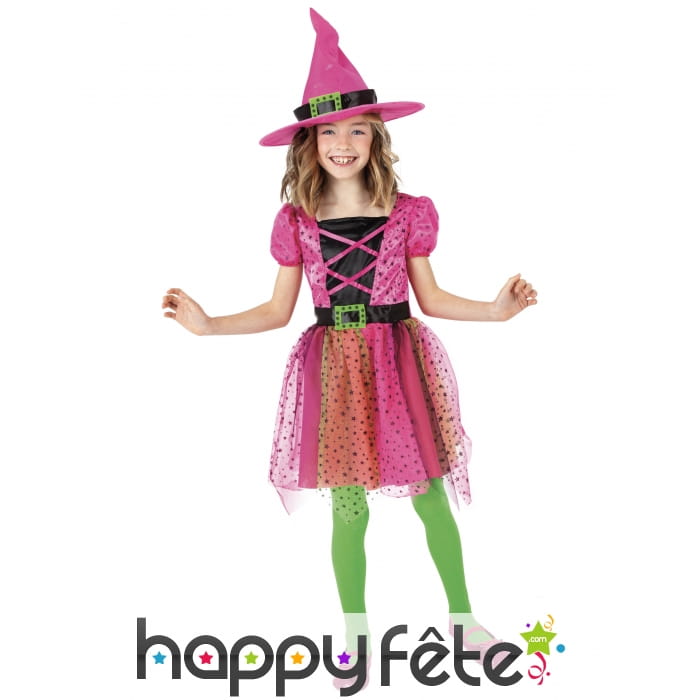 Costume De Sorcière Halloween Pour Fille – Robe Tutu + Chapeau, Noir/toile D’araignée Violette, Taille 3-8 Ans