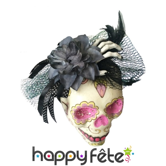 Rose, tulle et main squelette sur serre tête