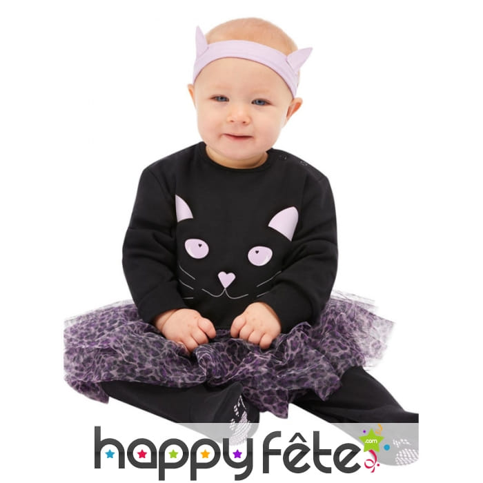 Robe tutu violette de chat noir pour bébé