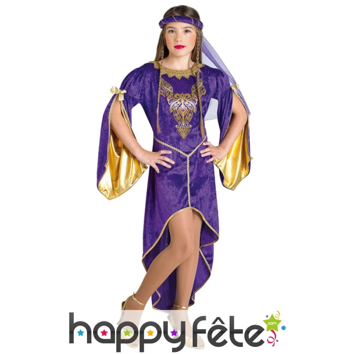 Robe violette de princesse médiévale pour enfant