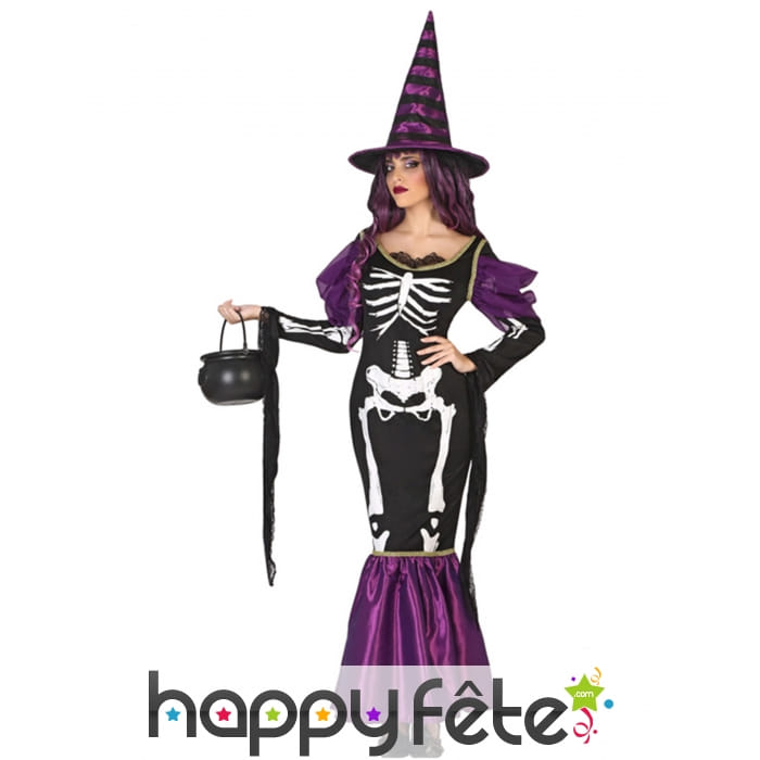 Robe violette de sorcière squelette