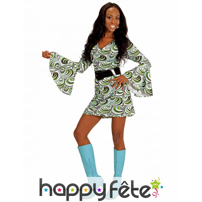 Robe verte groovy vagues style années 70