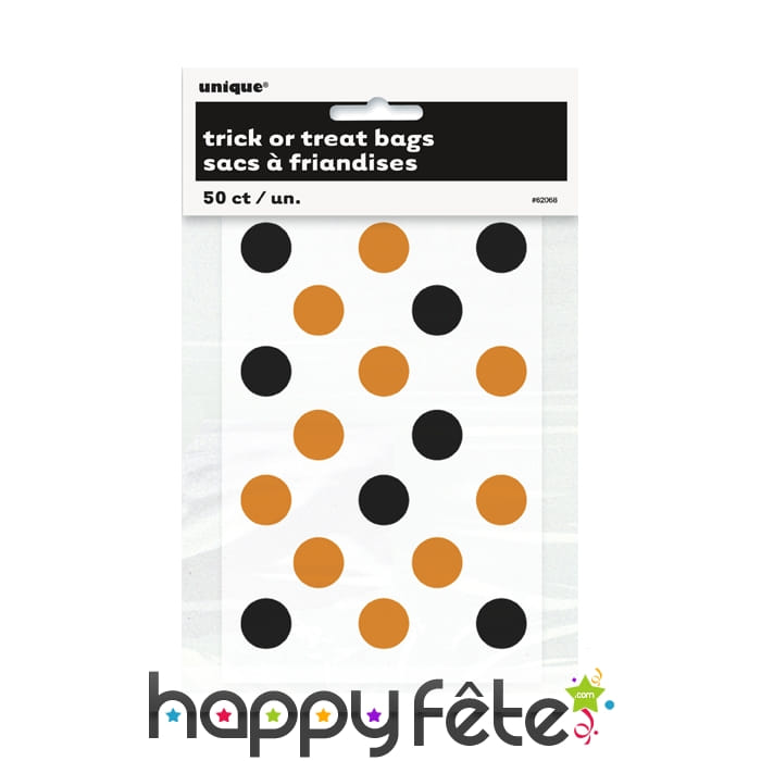 Sacs à bonbons transparents à pois orange noirs