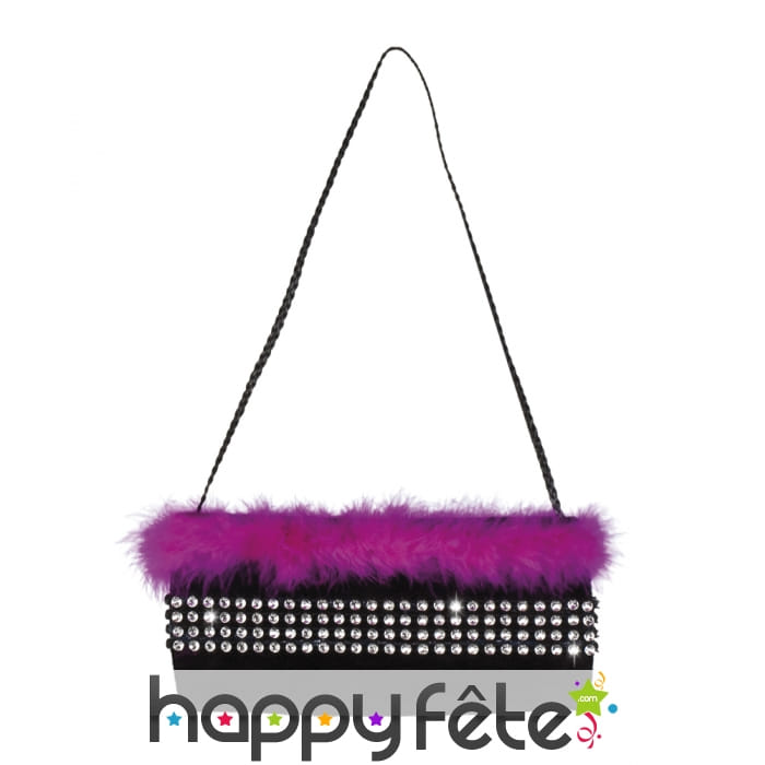 Sac à main noir froufrous rose et strass