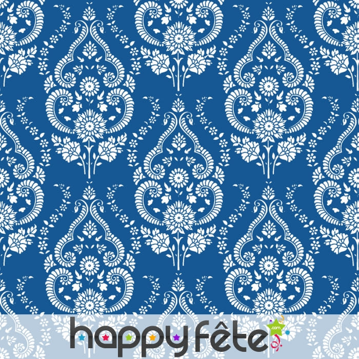 Serviettes bleues arabesques fleuris blancs