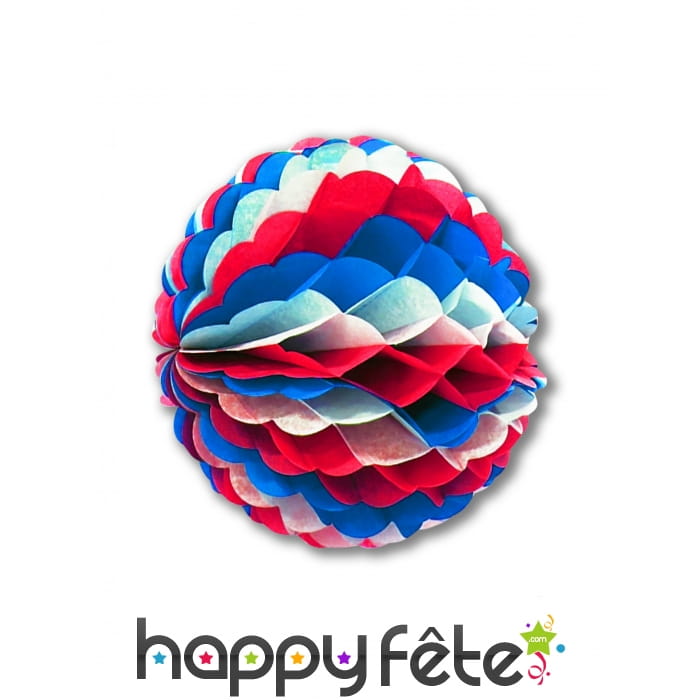 Suspension boule alvéolée bleu blanc rouge 50cm