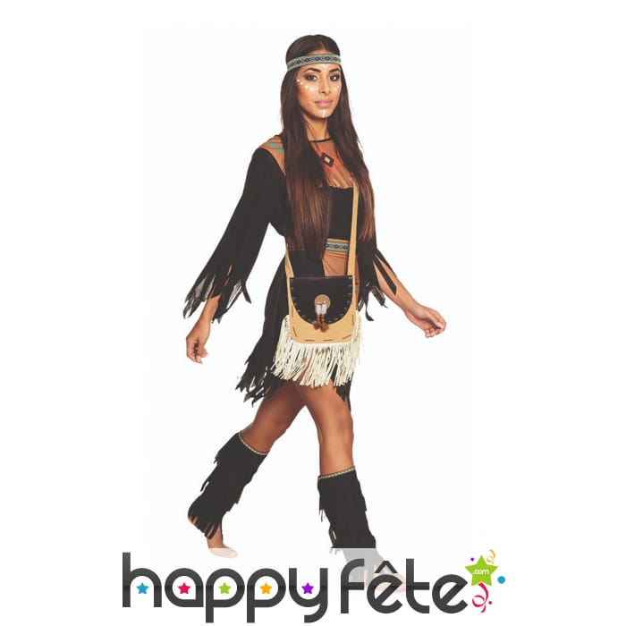 Sac bandoulière beige à franges blanches